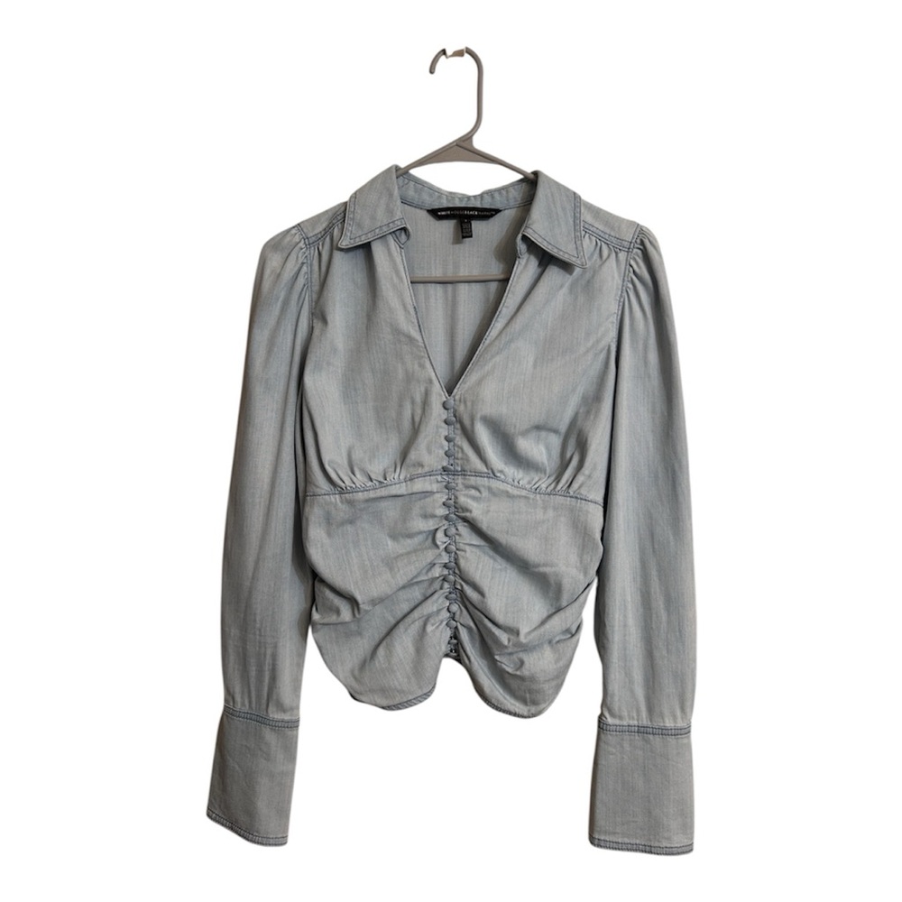 White House Black Market Ruched Notched Collar Blouse